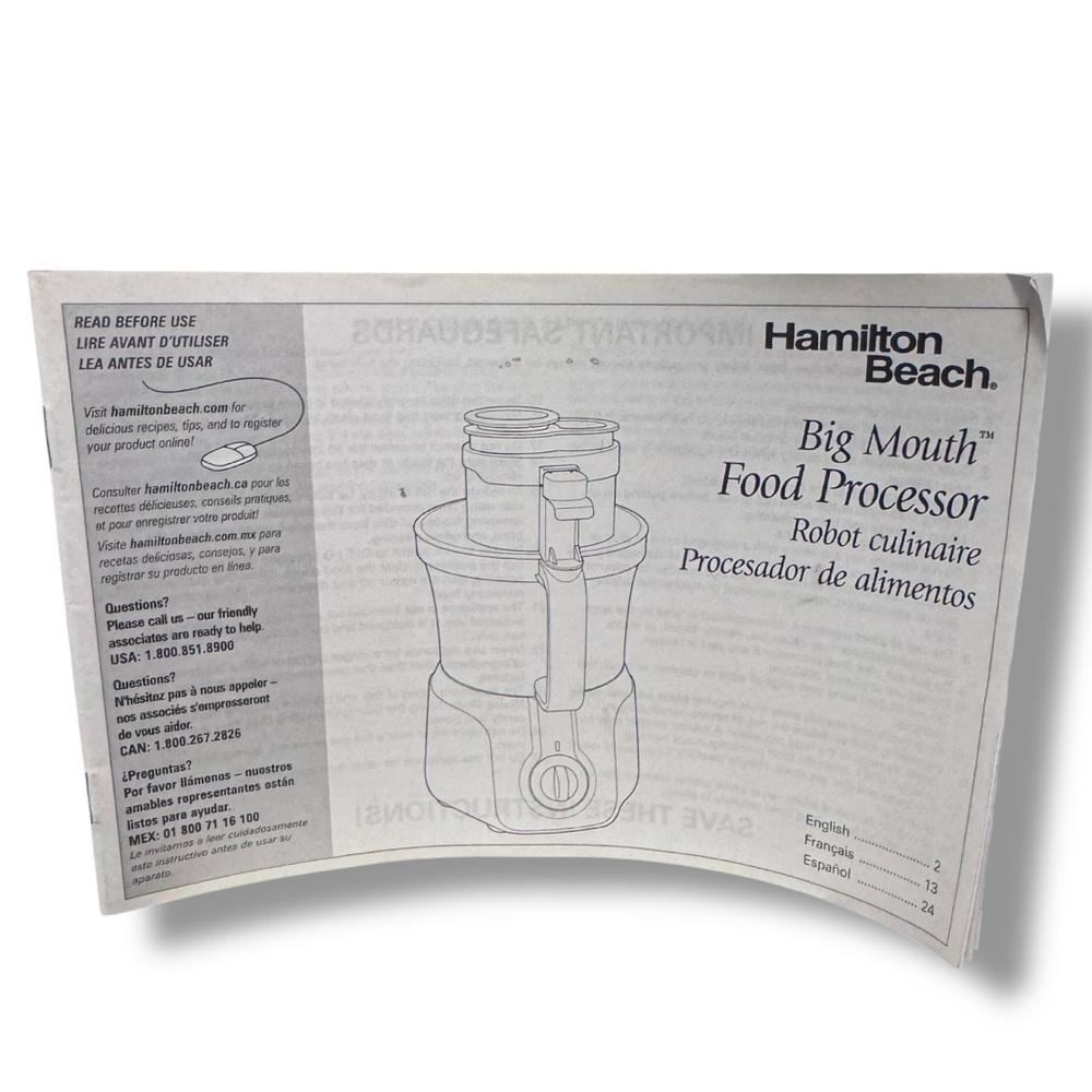 Hamilton Beach Big Mouth Food Processor Owner's Manual - Used